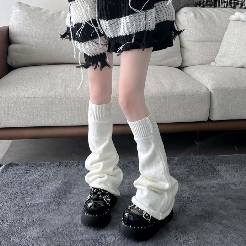 Harajuku Cute Flared Knitted Leg Warmers Japanese Long Student White Jk Spice Lolita Kawaii Leg Cover Fashion Girls Calf Gaiters