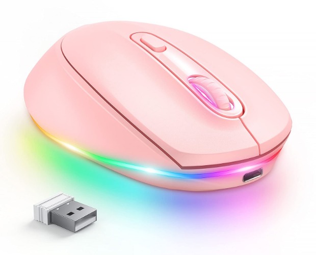 seenda Wireless Mouse, Rechargeable Light Up Mouse for Laptop, Small Cordless Mice with Quiet Click LED Rainbow Lights for PC Computer Kids Chromebook Windows Mac,Hot Pink - Hot Pink Mouse for Laptop