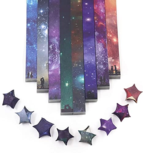 Origami Stars Paper, 1080 Sheets 8 Different Designs of Beautiful Outer Space Sky for Paper Arts Crafts Kids Luminous Starry Sky Grown-ups School Teachers Folding Origami Star Paper Strips(Constellation) - Purple