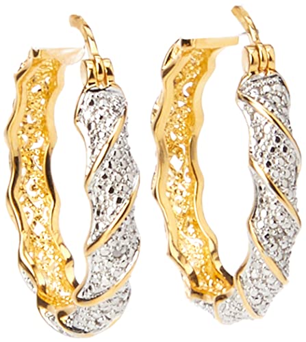 18k Yellow Gold Plated Bronze Diamond Accent Two Tone Twisted Hoop Earrings