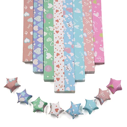540 Sheets Origami Stars Paper Strips DIY Hand Crafts Heart Lucky Colorful Star 8 Different Styles Decoration Folding Paper for Arts Crafting Supplies, School Teaching, DIY Projects (Heart B) - Heart