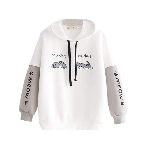 Himifashion Girls' Cute Hoodies Kwaii Kitty Print Hooded Tops Pullover Long Sleeve Hoodies Loose Sweatshirt