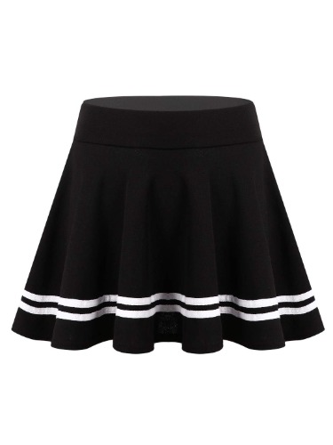 FEESHOW Women's High Waist Striped Pleated Flared A Line Mini Skater Skirt - Large - A Black