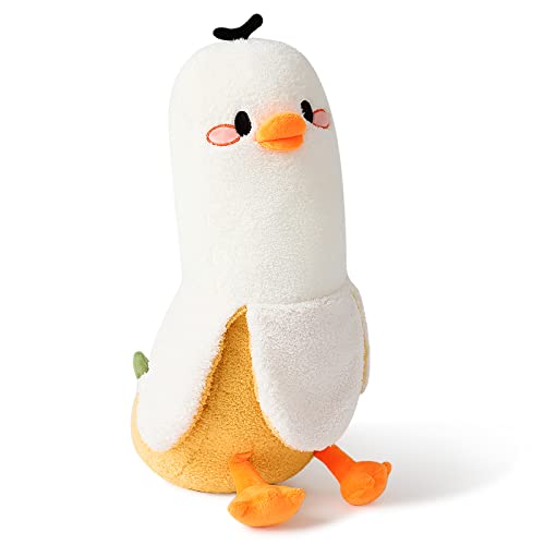 PEACH CAT Banana Duck Plush Pillow Duck Stuffed Animal Cute Banana Plushie for Girls and Boys White 19.7" - White With Rouge - 19.7"