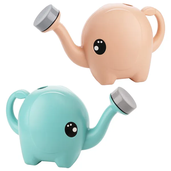 YOUEON 2 Pack Plastic Elephant Watering Can with Sprinkler Head, 0.7 Gallon Garden Novelty Watering Can with Long Spout, Animal Watering Can for for Indoor & Outdoor Plants,Orange and Green - 