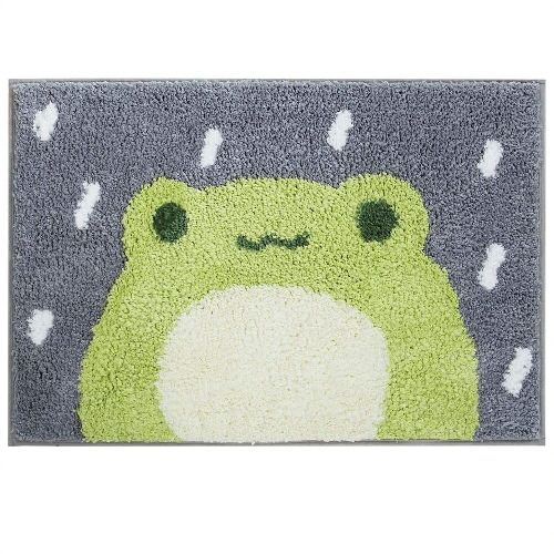 BEAN Bath Mat Cute Shower Rug, Luxury Shaggy High Absorbent and Anti Slip, Machine Washable Fit for Bathtub, Shower and Bath Room, 20" x 32", Little Frog - Green 20" x 32"