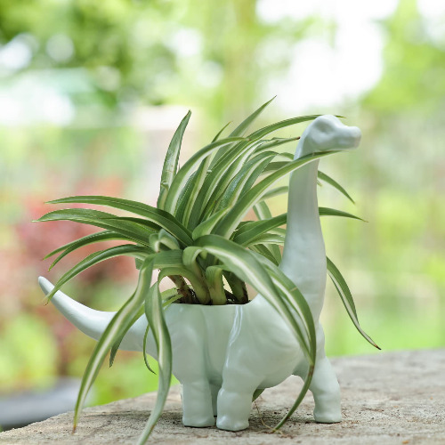 FROZZUR Brachiosaurus Dinosaur Planter Pot with Drainage Holes, Cute Succulent Planter Christmas Decor, Ceramic Animal Brachiosaurus Creative Plant Flowerpot for Outdoor or Indoor Plants, Light Green - Light Green
