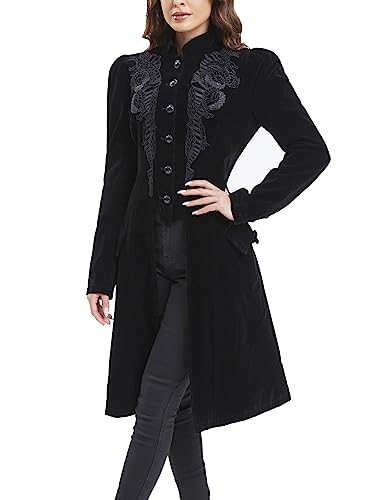 SUPLEAP Women Victorian Steampunk Vintage Renaissance Jacket Gothic Frock Coat Uniform - Medium - Black