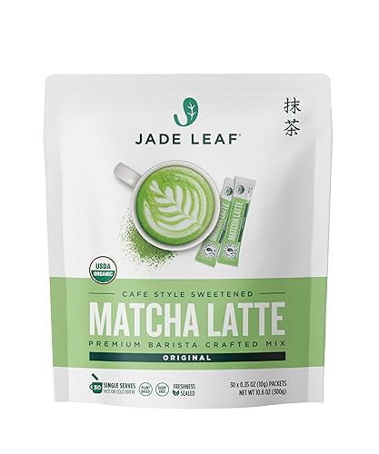 Jade Leaf Organic Matcha Latte Mix - Cafe Style Sweetened Blend - Sweet Matcha Green Tea Powder - 30ct Single Serve Stick Packs - Original - 10 g (Pack of 30)