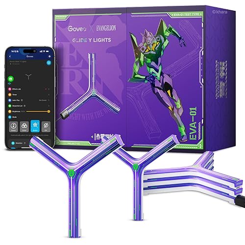 Govee x Evangelion Glide Y Lights, RGBIC Gaming Wall Lights, Smart Wi-Fi Gaming Lights with Music Sync, Work with Matter, Alexa and Google Assistant, DIY and Timer Feature, 5 Pack for Gaming Room - 5 Packs
