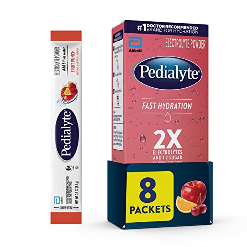 Pedialyte Fast Hydration Electrolyte Powder Packets, Fruit Punch, Hydration Drink, 8 Single-Serving Powder Packets - Fruit Punch