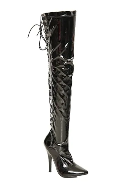 Womens Ladies Sexy Thigh HIGH Kinky Fetish Over The Knee Stiletto Heel Full Hook Lace up and Side Zip Boots Size UK 4-12