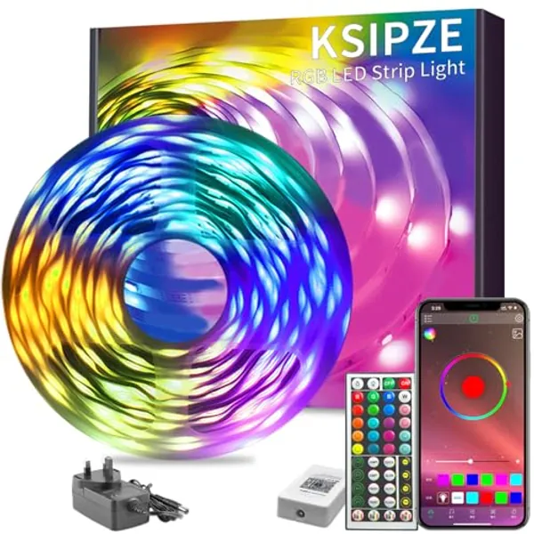 KSIPZE 15m Led Strip Lights RGB Music Sync Color Changing, Bluetooth Led Lights with Smart App Control Remote, Led Lights for Bedroom Room Lighting Flexible Home Decoration