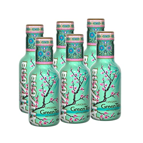 Arizona Original Green Tea with Honey, 6 x 500ml PET Bottles, Delicious Iced Tea Drink, No Artificial Flavours, No Artificial Preservatives - Green Tea with Honey - 6 x 500ml
