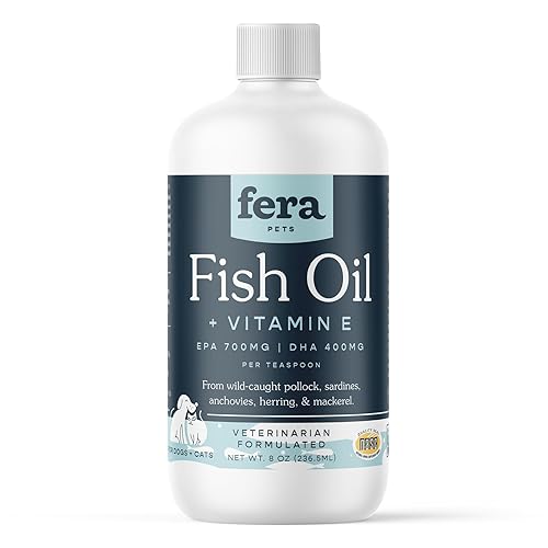 Fera Pet Organics Omega 3 Fish Oil with Vitamin E for Dogs & Cats, Vet Created Supplement to Boost Immune System, Support Brain Function, Nourish Skin and Coat of Pets, 8 Oz, 48 Servings - 8 oz