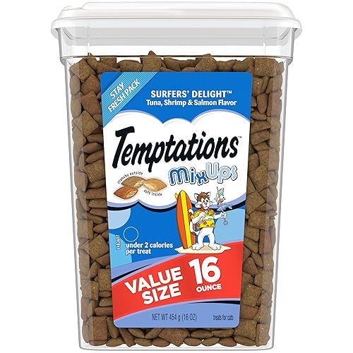 Temptations MixUps Crunchy and Soft Cat Treats Surfer's Delight Flavor, 16 oz. Tub - 1 Pound (Pack of 1)
