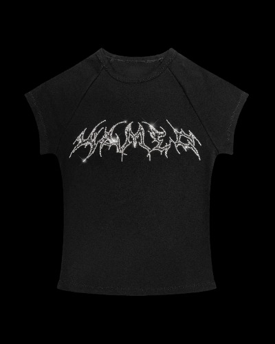 FLAME RHINESTONE BABY TEE BLACK | XS
