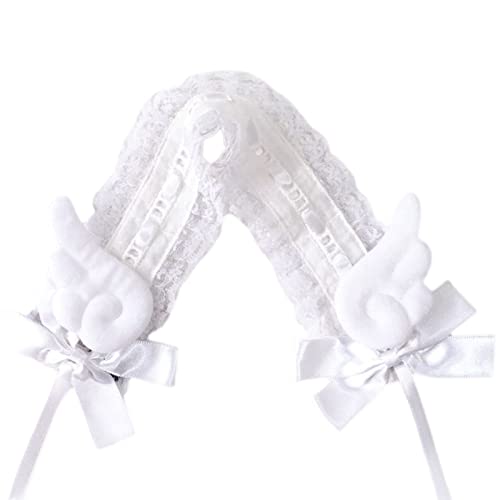 LIGSLN Gothic Lolitas Headdress Maid Headwear Lace Hair Accessories Cosplay Headband Cute Wing & Bowknot Decors Hair Bands Lolitas Maid Headband Bows