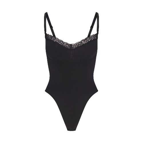 SEAMLESS SCULPT LACE THONG BODYSUIT | ONYX | XXS