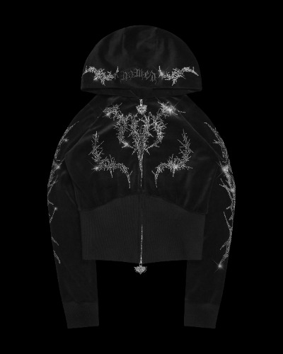 CURSE RHINESTONE VELOUR ZIP HOODIE BLACK | XS