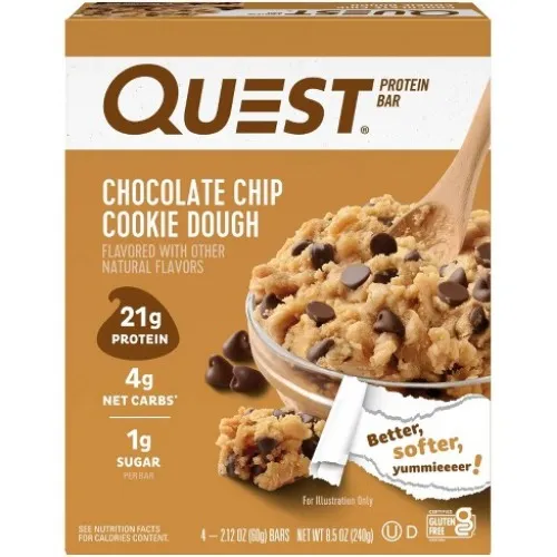 Quest Nutrition Chocolate Chip Cookie Dough Protein Bars, High Protein, Low Carb, Gluten Free, Keto Friendly, 12 Count
