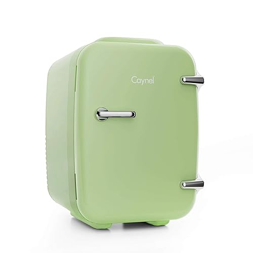 CAYNEL Mini Fridge Portable Thermoelectric 4 Liter Cooler and Warmer for Skincare, Eco Friendly Beauty Fridge For Foods,Medications, Cosmetics, Breast Milk, Medications Home and Travel - 4 Liter - Light green