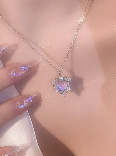 1 pieza Collar con colgante lujo ligero estilo de colores piedra de luna gradual Love adecuado para mujeres uso diario