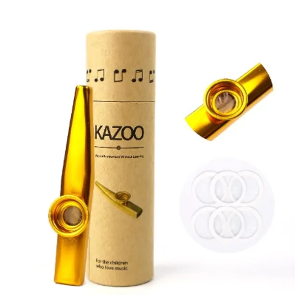 Metal Kazoo, Musicistrel Kazoo for Kids/Adults, Kazoos Musical Instruments with 6pcs Kazoo Membrane, Fit for Party, Guitar, Ukulele, Violin, Keyboard Piano (Gold Lip Kazoos)