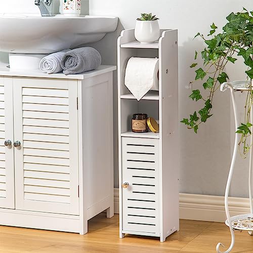 Toilet Paper Holder Stand, Storage Cabinet Beside Toilet for Small Space Bathroom with Toilet Roll Holder, White by AOJEZOR - 30"H (pro rod) - White