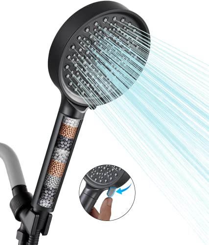 Cobbe Filtered Shower Head with Handheld, High Pressure 6 Spray Mode Showerhead with Filters, Water Softener Filters Beads for Hard Water - Remove Chlorine - Reduces Dry Itchy Skin, Matte Black - Matte Black