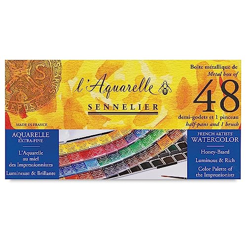 Sennelier L'Aquarelle French Watercolor Paint, Metal Set of 24 Half Pans - 12 Count (Pack of 1) Multicolor