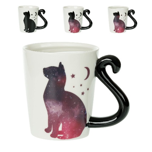 infloatables Color-Changing Cat Mug - 3D Ceramic Black Cat Coffee Mug - Cute Mug - Holds 12 Ounces - Heat Sensitive Mug Cat - Moon Cat - Unique Birthday Gift - Black Cat Mug - Cat Mom Gifts For Women - Cat Mug - Color Changing Mug