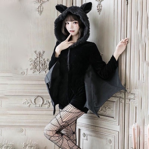 Fuzzy Black Bat Costume Set - M
