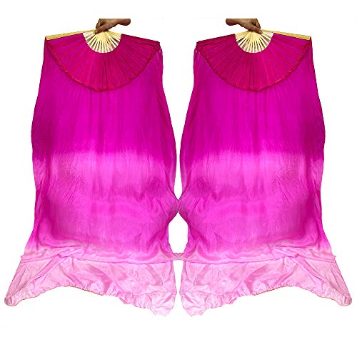 DEMON BABY 2022 Professional Colorful Tie-Dyed Dance Fans Silk Bamboo Flame Belly Dancing Long Folding Fans Veils Performance (Multi-Color;1 Pair) - #11 Pink Shades