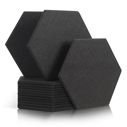 Rdutuok 12 Stück Akustik Panel,30x26x1cm Hexagon Akustik Absorber Schallschutzplatten Akustikpaneele Wand für Tonstudio, Büro,Studio und Wanddekoration (Schwarz) - Schwarz