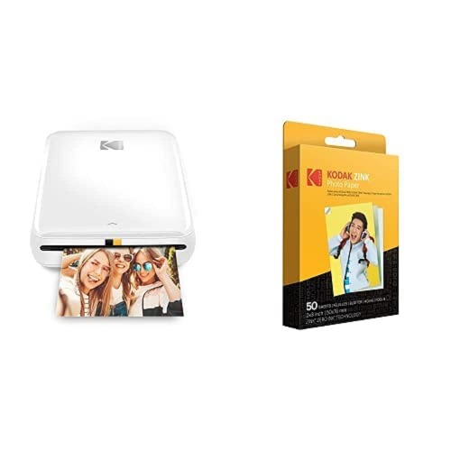 KODAK Step Drucker Drahtloser mobiler Fotodrucker mit Zink-Technologie druckt + Kodak Zink Photo Paper, 50 x 76 mm, Sofortbildfilm, 50 Stück