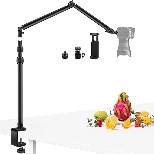 Obeamiu Camera Desk Mount Stand with 24.41'' Detachable Magic Arm, Mount Light Stand with 360° Ballhead, 16.7-40.1'' Tabletop Clamp Stand for DSLR Camera/Fill Lights/Selfies/Live Streaming/Webcam - Clamp