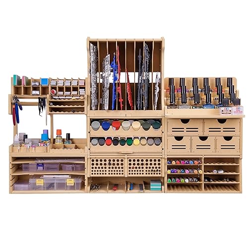 Bucasso Wooden Model Kit Tool Organizer Storage Rack, Paint Rack Organizer with MDF Material, Brush/Screwdriver Storage, Craft Supplies Storage, Suitable for Tamiya Gundam Model Tools, GK10