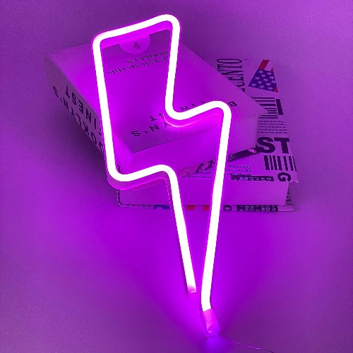 Lightning Shape Purple Neon Sign, Attivolife LED Art Decorative Lamp Cool Wall Decor for Home Room Christmas Wedding Bar Party Supplies - Purple