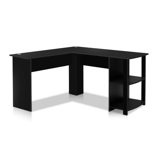 Artiss Wooden Corner Computer Desk with Shelf Office Study Table L-Shape Workstation 136cm Black - Black