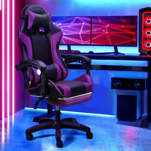 Furb Gaming Office Chair Executive Computer Racing Chair Recliner Seat Footrest Ergonomic Support Headrest and Lumbar Support Back with SGS Listed Gas-Lift Purple