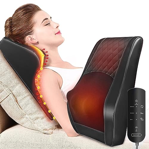 Boriwat Back Massager with Heat, Massagers for Neck and Back, 3D Kneading Massage Pillow for Back, Neck, Shoulder, Leg Pain Relief, Gifts for Men Women Mom Dad, Stress Relax at Home Office and Car - Black