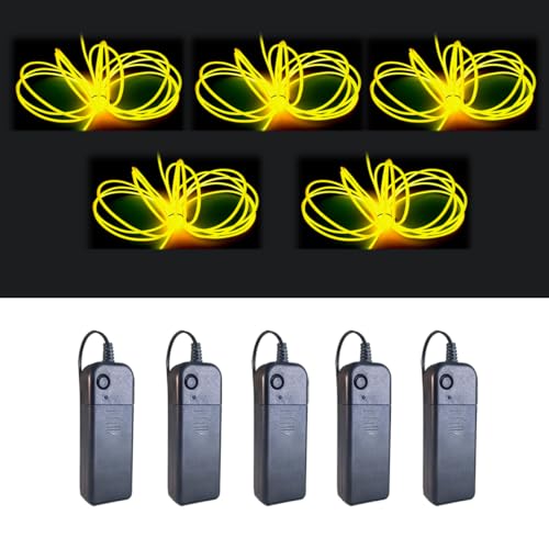 MaxLax EL Wire 5 Pack, 9ft Neon Light Wire Noise Reduction with Battery Pack (9ft-Yellow) - 9ft-yellow