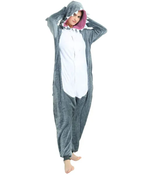 WUXITEX One Piece Animal Pajamas for Unisex Adult , Cosplay Christmas Colorful Cartoon Sleepwear Onesies Outfit - Shark Medium