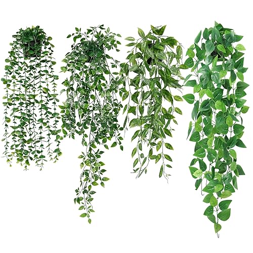 Dremisland 4Pcs Artificial Hanging Plants-Artificial Hanging Plants Potted Greenery Decor-Eucalyptus Mandala Ivy Vine in Pot Plants for Office Farmhouse Home Indoor Outdoor Decor - 4pack-e