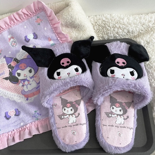 Fuzzy Kuromi Slippers - Kuromi