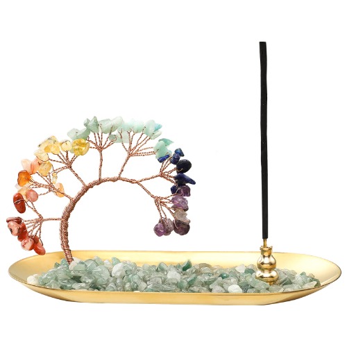 Incense Holder. Crystal Incense Burner Holder. 7 Chakra Crystal Incense Sticks Holder. Incense Trays for Wealth and Luck. Healing Crystals Tree of Life. Yoga Meditation and Home Decor - 7 Chakra
