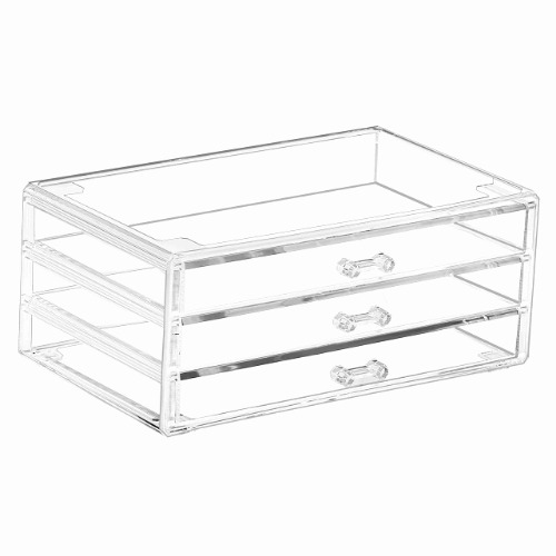 Contenedores organizadores acrílicos con 3 cajones, contenedores de almacenamiento apilables transparentes, contenedor de plástico pequeño, organizador transparente debajo del fregadero, cajones - 3 Drawers - Transparente