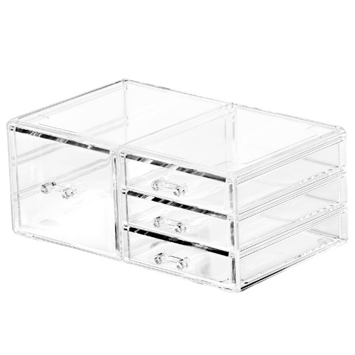 Cq - Contenedores de almacenamiento apilables transparentes de acrílico, organizador de almacenamiento de plástico y organizador de cajones pequeños con 4 cajones para maquillaje, productos de cuidado