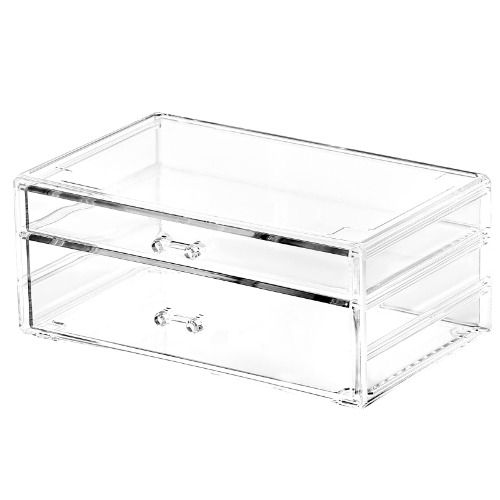 Cq - Organizador de computadora transparente con cajones, apilable de 2 cajones, organizador para el cuidado de la piel, bonito organizador para el cuidado de la piel, para cambiador, joyas,